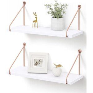 Floating Shelves for Wall, Metallic Gold White Wall Mounted Shelves, Bathroom